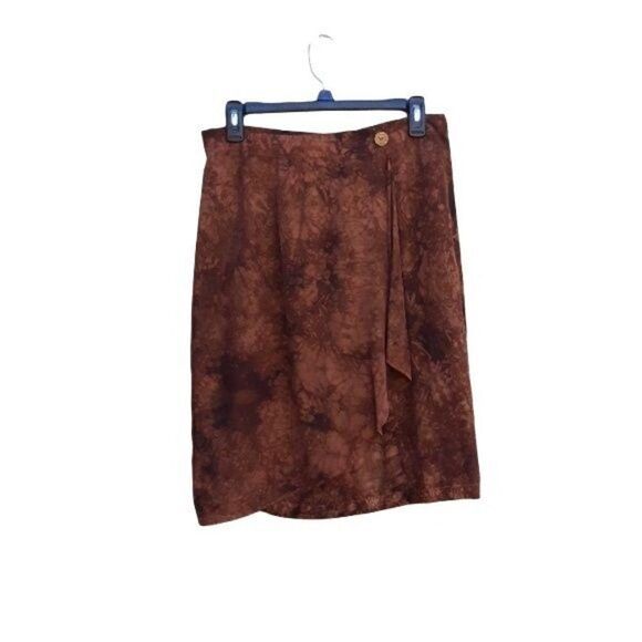 Vtg 90's Carole Little Skirt Rustic Country Wrap Burnt Tie-dye Rust Brown Sz 6 - Picture 4 of 7